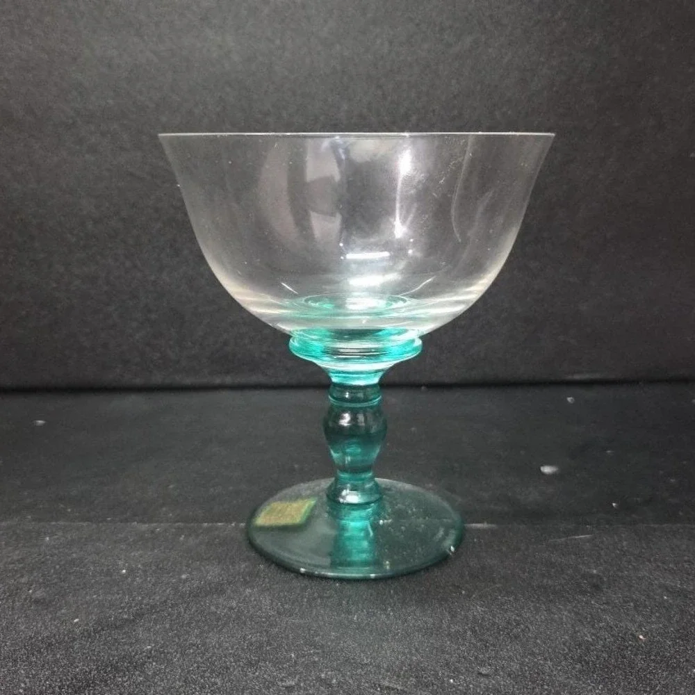 Marquis Waterford‎ Bermuda Green Champagne Coupe, Vintage Cut Crystal Stemware